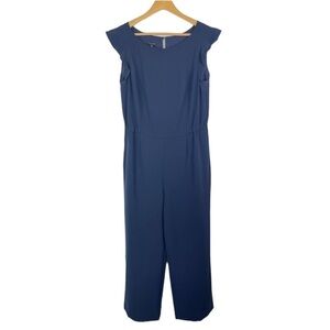 Talbots Stretch Crepe Jumpsuit Navy Blue Cap Sleeve Wide Leg Women's Size 10